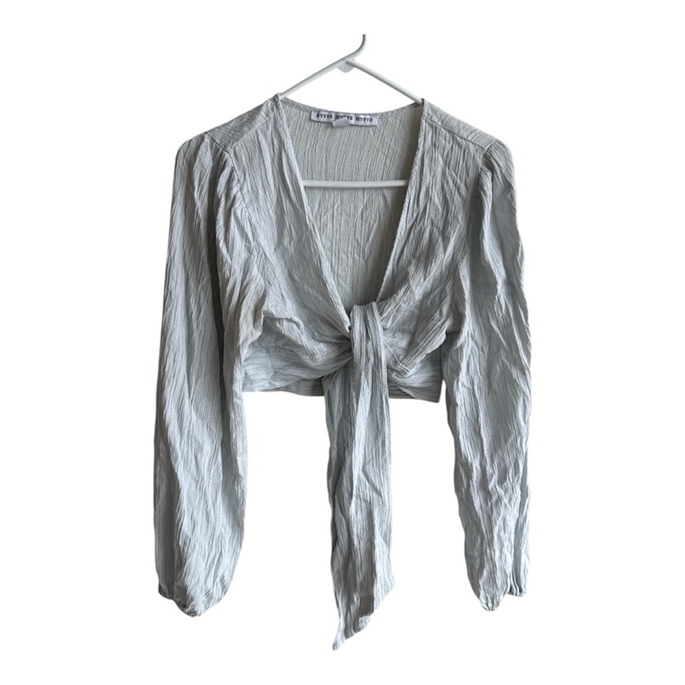 HYFVE Light Blue Textured Tie-Front Blouse